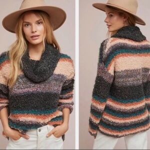 Anthropologie Striped Chunky Mohair Wool Sweater